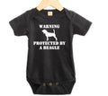 Warning Protected By A Beagle Onesie, Beagle Onesie, Beagle Bodysuit, Beagle Romper, Baby Shower Gift, Beagle Creeper, Newborn Beagle Outfit - Chase Me Tees LLC