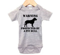 Pit Bull Onesie, Warning Protected By A Pit Bull, Baby Pit Bull Bodysuit, Infant Pit Bull Outfit, Pit Bull Apparel, Newborn Pit Bull Onesie - Chase Me Tees LLC