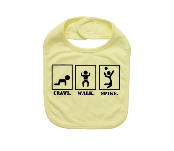 Cute Baby Bib, Volleyball Bib, Crawl Walk Spike, V-ball, Baby Shower Gift, Infant Volleyball Apparel, Newborn Gift, Funny Baby Bibs, Sports - Chase Me Tees LLC