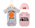 Baby Basketball Outfit, Basketball Gift Set, Baby Shower, Gift For Baby, Basketball Baby, Infant B-ball Onesie, Bib And Hat, Newborn Gift - Chase Me Tees LLC