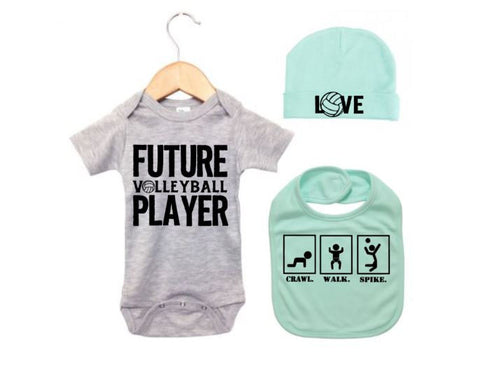 Baby Volleyball Outfit, Baby Shower, Gift Set For Baby, Newborn Volleyball Onesie, Infant V-ball Bodysuit, Volleyball Baby, V-ball Baby - Chase Me Tees LLC