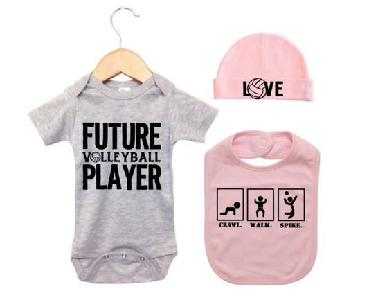 Baby Volleyball Outfit, Baby Shower, Gift Set For Baby, Newborn Volleyball Onesie, Infant V-ball Bodysuit, Volleyball Baby, V-ball Baby - Chase Me Tees LLC