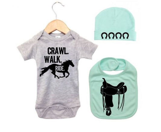 Baby Horse Onesie, Horse Bundle, Baby Gift Set, Baby Shower, Gift For Baby, Equestrian Onesie, Equestrian Bodysuit, Infant Horse Outfit - Chase Me Tees LLC