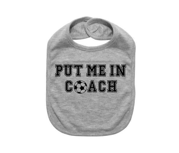 Baby Soccer Bib, Put Me In Coach, Newborn Bib, Soccer Apparel, Infant Futbol Bibs, Cute Baby Clothes, Baby Shower Gift, Futbol Bibs, Newborn - Chase Me Tees LLC