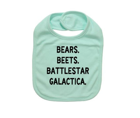 Bears Beets Battlestar Galactica, The Office Baby Bib, Baby Shower Gift, Gift For Baby, The Office Apparel, Funny Newborn Bib, Infant Bibs - Chase Me Tees LLC