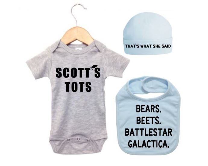 Scott's Tots Baby Onesie, Scott's Tots, The Office Bundle, The TV Show "The Office", Baby Shower Gift, The Office Baby Outfit, Funny Baby - Chase Me Tees LLC