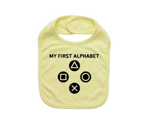 Cute Baby Bib, My First Alphabet, Funny Baby Bibs, Gift For Newborn, Baby Shower, Gamer Baby, Video Game Apparel, Infant Bibs, Nerd Baby - Chase Me Tees LLC