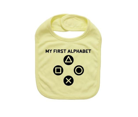 Cute Baby Bib, My First Alphabet, Funny Baby Bibs, Gift For Newborn, Baby Shower, Gamer Baby, Video Game Apparel, Infant Bibs, Nerd Baby - Chase Me Tees LLC