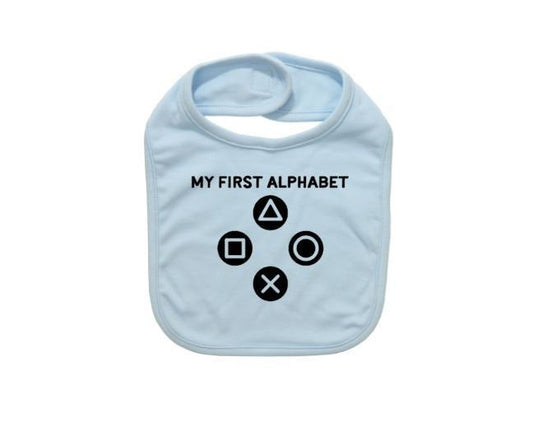 Cute Baby Bib, My First Alphabet, Funny Baby Bibs, Gift For Newborn, Baby Shower, Gamer Baby, Video Game Apparel, Infant Bibs, Nerd Baby - Chase Me Tees LLC