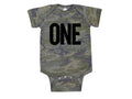 First Birthday Onesie, ONE, Camo Onesie, Baby's First Birthday, 1 Year Old, One Year Old Outfit, Baby Birthday Outfit, 1 Year Bodysuit, Bday - Chase Me Tees LLC