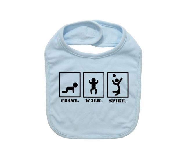 Cute Baby Bib, Volleyball Bib, Crawl Walk Spike, V-ball, Baby Shower Gift, Infant Volleyball Apparel, Newborn Gift, Funny Baby Bibs, Sports - Chase Me Tees LLC
