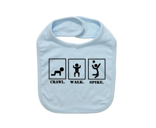 Cute Baby Bib, Volleyball Bib, Crawl Walk Spike, V-ball, Baby Shower Gift, Infant Volleyball Apparel, Newborn Gift, Funny Baby Bibs, Sports - Chase Me Tees LLC