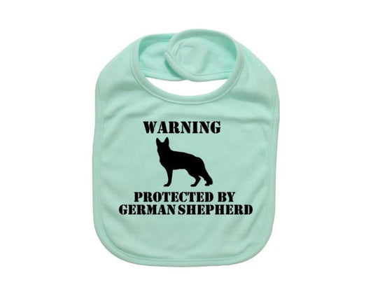Baby German Shepherd Bib, Warning Protected By German Shepherd, Baby Shower, Gift For Baby, Newborn Bibs, German Shepherd Bib, Infant Bib - Chase Me Tees LLC