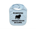 Bulldog Baby Bib, Warning Protected By Bulldog, Baby Shower, Gift For Baby, Bulldog Apparel, Newborn Bulldog, Infant Bulldog Bib, Funny Bibs - Chase Me Tees LLC