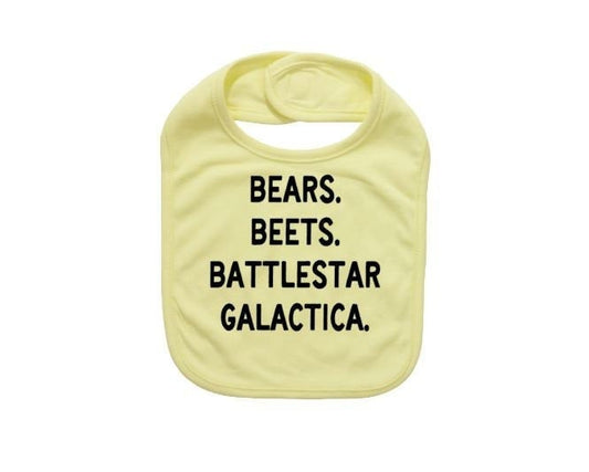 Bears Beets Battlestar Galactica, The Office Baby Bib, Baby Shower Gift, Gift For Baby, The Office Apparel, Funny Newborn Bib, Infant Bibs - Chase Me Tees LLC