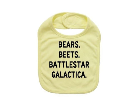 Bears Beets Battlestar Galactica, The Office Baby Bib, Baby Shower Gift, Gift For Baby, The Office Apparel, Funny Newborn Bib, Infant Bibs - Chase Me Tees LLC
