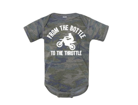 Motocross Onesie, From The Bottle To The Throttle, Dirt Bike Baby Onesie, Camo Onesie, Dirt Bike Romper, Motocross Apparel, Dirt Bike - Chase Me Tees LLC