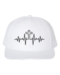 Christian Hat, Heartbeat Cross, Christian Snapback, Cross Hat, Adjustable, Jesus Apparel, Ministry, Church Hat, Trucker Hat, Black Text - Chase Me Tees LLC