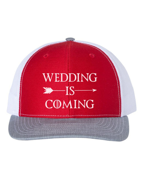 Wedding Is Coming, Wedding Announcement, Wedding Hat, Getting Married Hat, Wedding Reveal, Wife To Be, Hubs, Adjustable Strap, White Text - Chase Me Tees LLC