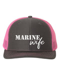 Marine Hat, Marine Wife, Trucker Hat, Snapback, Gift For Her, Military Hat, Military Wife, Mom Cap, Mother's Day Gift, Marines, White Text - Chase Me Tees LLC