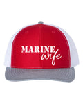 Marine Hat, Marine Wife, Trucker Hat, Snapback, Gift For Her, Military Hat, Military Wife, Mom Cap, Mother's Day Gift, Marines, White Text - Chase Me Tees LLC