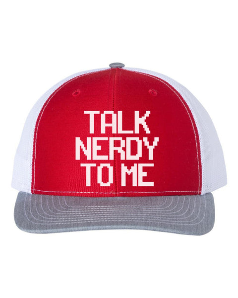 Nerd Hat, Talk Nerdy To Me, Nerd Cap, Trucker Hat, Snapback, Nerd Apparel, Gamer Hat, Computer Nerd, Gift For Nerd, Gaming Cap, White Text - Chase Me Tees LLC
