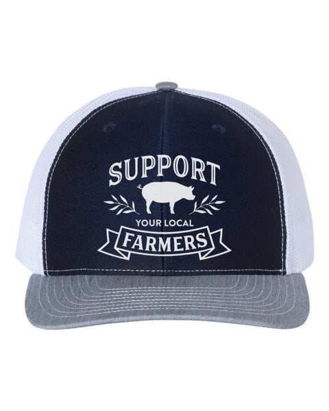 Support Your Local Farmers, Farm Hat, Farmers Market, Farm Cap, Snapback, Pig Farmer, Baseball Cap, Farm Life, Farming Hat, White Text - Chase Me Tees LLC