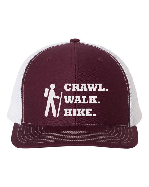 Crawl Walk Hike, Hiking Hat, Hiking Gear, Trucker Hat, Snapback, Hiking Apparel, Hike, 10 Different Colors!, Hiking Cap, Dad Cap, White Text - Chase Me Tees LLC