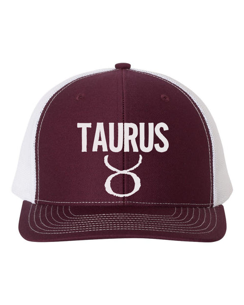 Taurus Hat, Taurus, Trucker Hat, Adjustable, 10 Different Colors!, Gift For Taurus, Horoscope Hat, Astrology Hat, Taurus Apparel, White Text - Chase Me Tees LLC