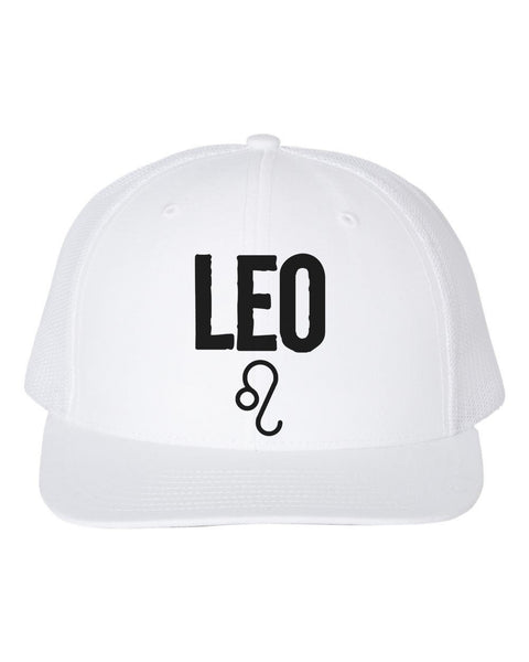 Leo Hat, Leo, Trucker Hat, Adjustable, 10 Different Colors!, Leo Cap, Gift For Leo, Horoscope Hat, Astrology Hat, Taurus Apparel, White Text - Chase Me Tees LLC