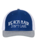 Beach Hair Don't Care, Beach Hat, Trucker Hat, Beach Snapback, Vacation Hat, Beach Trucker Hat, Beach Apparel, Adjustable, Vacay, White Text - Chase Me Tees LLC