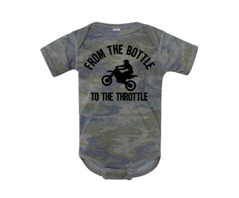 Motocross Onesie, From The Bottle To The Throttle, Dirt Bike Baby Onesie, Camo Onesie, Dirt Bike Romper, Motocross Apparel, Dirt Bike - Chase Me Tees LLC