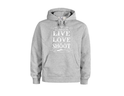 Live Love Shoot, All American Girl, Women's Hoodie, Gift For Her, Western Hoodies, Women's Country, Mom Gift, Country Hoodie, Southern - Chase Me Tees LLC
