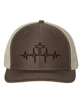 Christian Hat, Heartbeat Cross, Christian Snapback, Cross Hat, Adjustable, Jesus Apparel, Ministry, Church Hat, Trucker Hat, Black Text - Chase Me Tees LLC