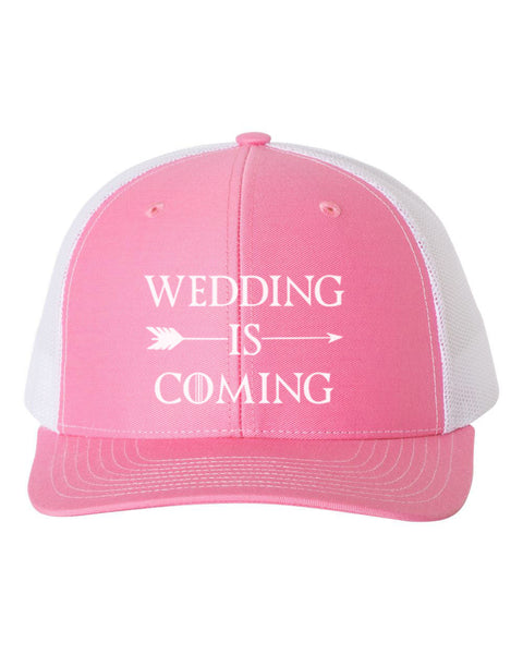 Wedding Is Coming, Wedding Announcement, Wedding Hat, Getting Married Hat, Wedding Reveal, Wife To Be, Hubs, Adjustable Strap, White Text - Chase Me Tees LLC