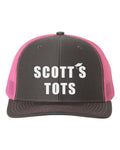 Scott's Tots Hat, Scott's Tots, The Office Hot, Trucker Hat, The Office Lover, Adjustable, Baseball Cap, The Office Cap, White Text - Chase Me Tees LLC