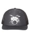 Drummer Hat, Drumset, Gift For Drummer, Percussion, Drumming Hat, Drummer Apparel, Musician Cap, Trucker Hat, Adjustable, White Text - Chase Me Tees LLC