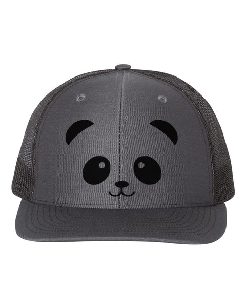 Panda Hat, Panda Face, Panda Apparel, Trucker Hat, Snapback, Safari Hat, Panda Bear, 10 Different Colors!, Panda Lover, Bears, Black Text, - Chase Me Tees LLC
