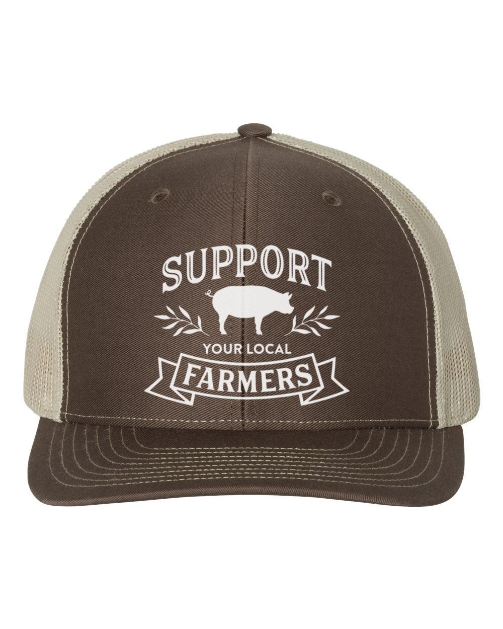 Support Your Local Farmers Hat (White Text) Brown/Khaki