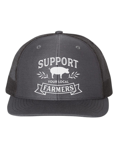 Support Your Local Farmers, Farm Hat, Farmers Market, Farm Cap, Snapback, Pig Farmer, Baseball Cap, Farm Life, Farming Hat, White Text - Chase Me Tees LLC