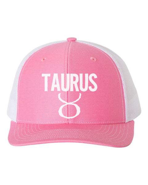 Taurus Hat, Taurus, Trucker Hat, Adjustable, 10 Different Colors!, Gift For Taurus, Horoscope Hat, Astrology Hat, Taurus Apparel, White Text - Chase Me Tees LLC
