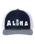 Aloha Hat, Aloha Pineapple, Pineapple Hat, Hawaiian Hat, Pineapple Snapback, Trucker Hat, Vacation Hat, 10 Different Colors, White Text - Chase Me Tees LLC