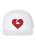 Flamingo Hat, Flamingo Heart, Flamingo Apparel, Bird Lover, Nature, Adjustable Snapback, 10 Hat Options, Gift For Her, Flamingos, White Text - Chase Me Tees LLC
