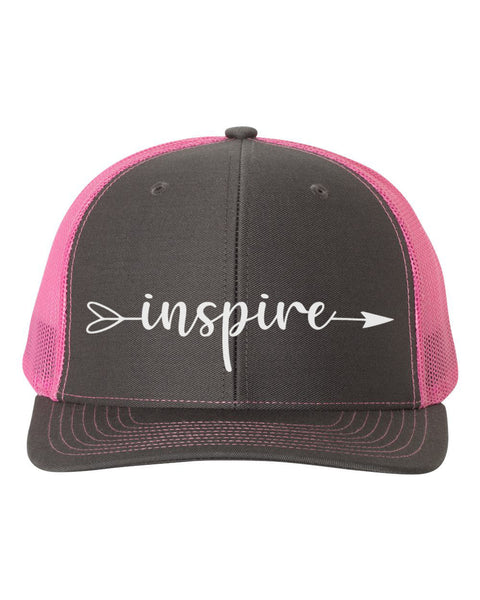 Inspire Hat, Inspire Arrow, Trucker Hat, Trendy Hats, Headwear, 10 Different Colors, Adjustable Snapback, Caps, Inspire Apparel, White Text - Chase Me Tees LLC