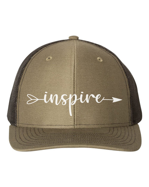 Inspire Hat, Inspire Arrow, Trucker Hat, Trendy Hats, Headwear, 10 Different Colors, Adjustable Snapback, Caps, Inspire Apparel, White Text - Chase Me Tees LLC