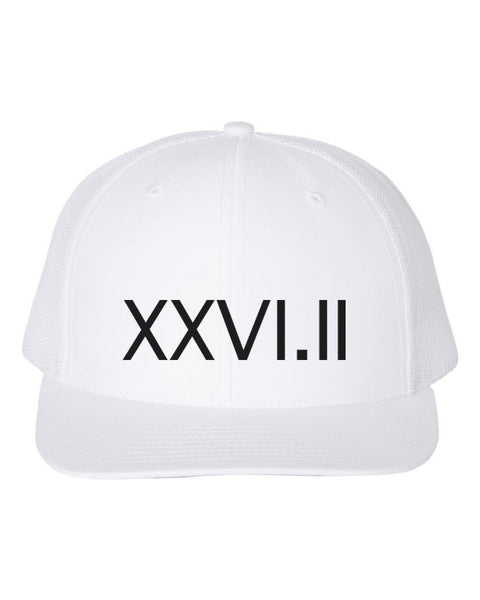 Marathon Hat, XXVI.II, 26.2 Hat, Trucker Hat, Adjustable Snapback, Running Hat, Gift For Runner, Excersize Cap, Athlete, White Text - Chase Me Tees LLC