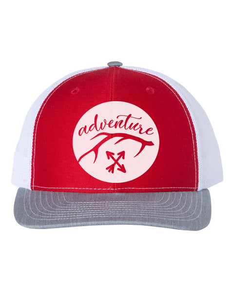 Adventure Hat, Adventure Antler, Hunting Hat, Outdoors Cap, Antler Hat, Gift For Him, Trucker Hat, Snapback Hat, Adjustable, White Text - Chase Me Tees LLC