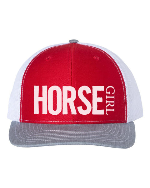 Horse Girl, Horse Hat, Horse Girl Hat, Gift For Her, Snapback, Trucker Hat, Equestrian Apparel, Equestrian Hat, Mom Cap, Caps, White Text - Chase Me Tees LLC