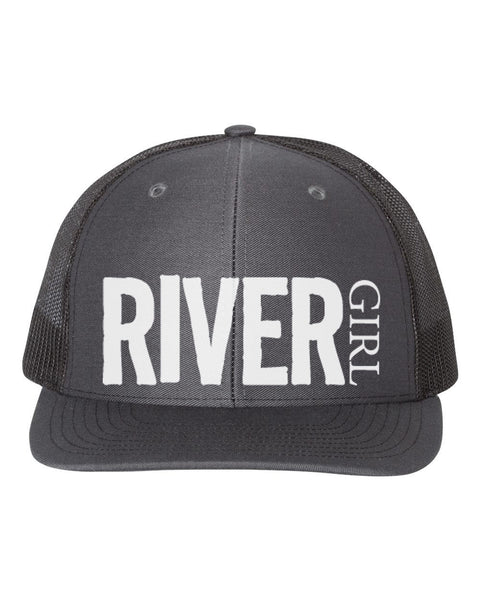 River Girl, River Girl Hat, Fishing Cap, Float Trip Hat, Snapback, Gift For Her, River Apparel, River Hat, Trucker Hat, Floating, White Text - Chase Me Tees LLC