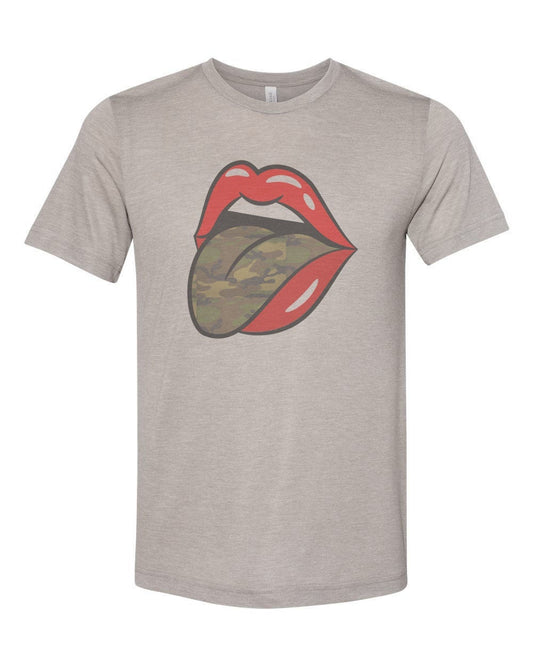 Camo Tongue, Lips And Tongue, Sublimation T, Unisex, Vintage Shirt, Gift For Her, Camo Shirt, Camo Lover, Tongue Shirt, Tongue Design, Bella - Chase Me Tees LLC